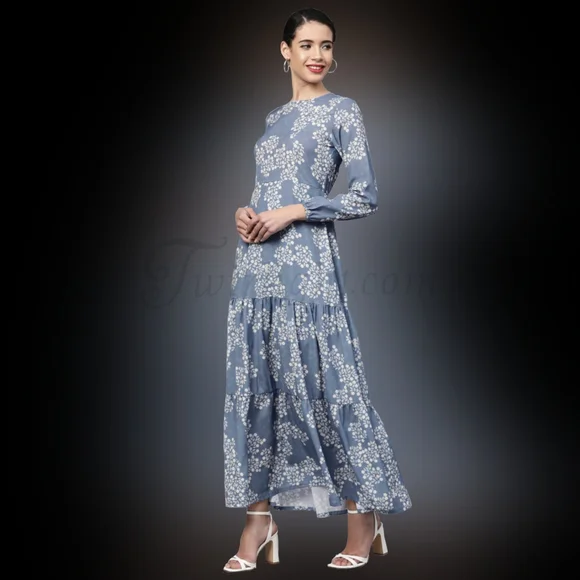 Periwinkle: Floral Blue Pleated Dress - Picture 3 of 3